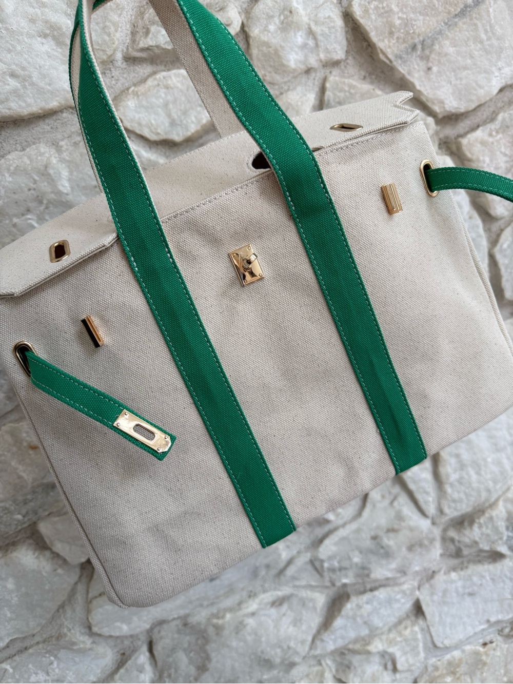 Boatkin Canvas Tote Bag with Green Trim - Picture 2 of 3